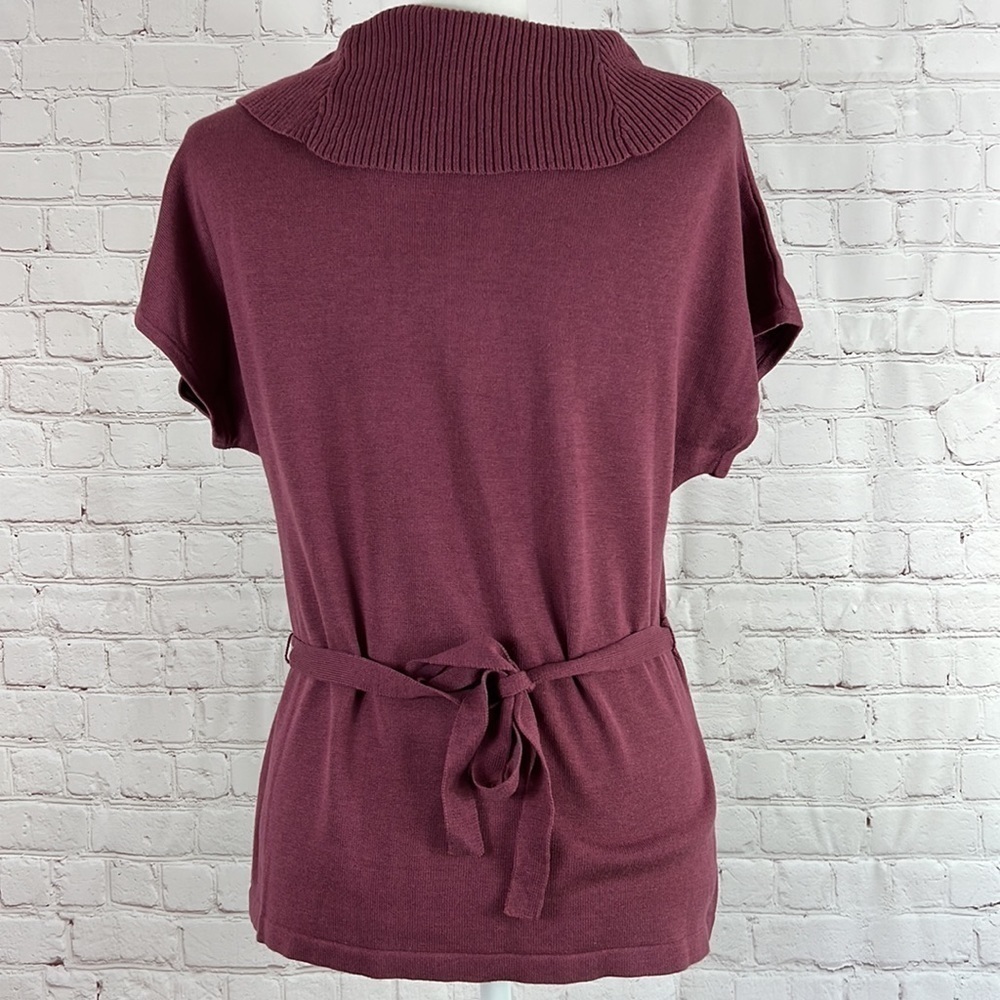 Norton McNaughton Women's Sweater Cowl Neck Wine Tie Short Sleeve Size Medium - Picture 2 of 7
